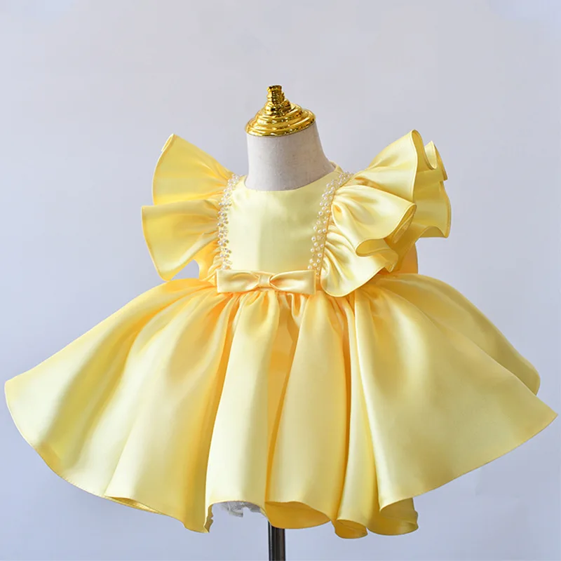 Yellow themed birthday dress and Props. | Birthday dresses, Flower girl  dresses, Ball gowns