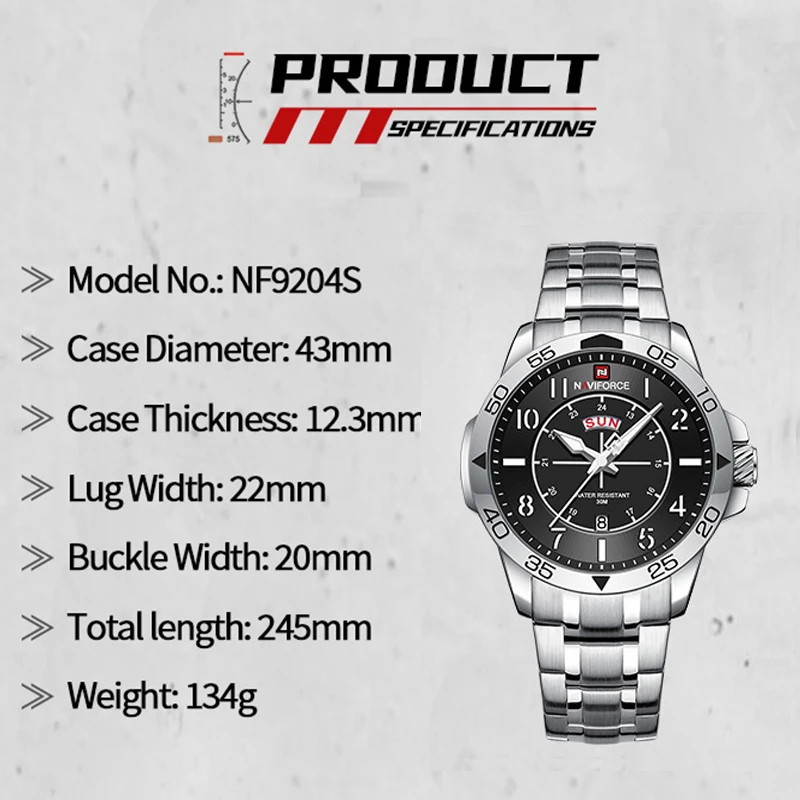 Fashion Style NAVIFORCE Men's Wristwatch Stainless Steel Waterproof Man Quartz Clock Classic Business Watches Relogio Masculino