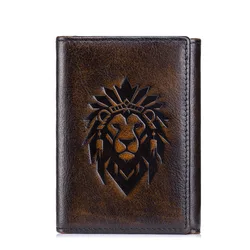 Vintage Men's Genuine Leather Trifold Wallet with RFID Protection and ID Window (Coffee)