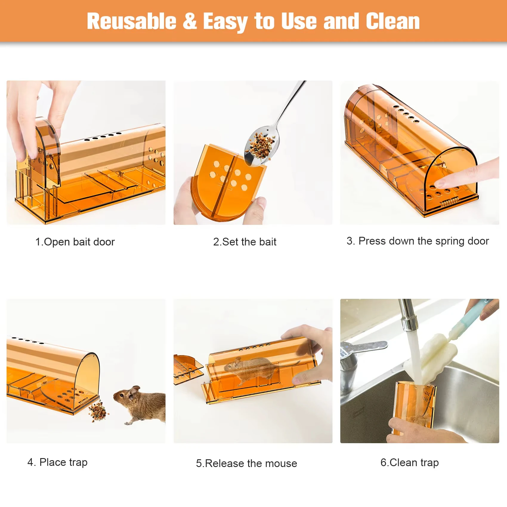 Reusable Mice Rodent Catcher Rat Trap No Kill Animal Pet Control Cage Humane Mouse Trap Catch and Release for Indoor/Outdoor