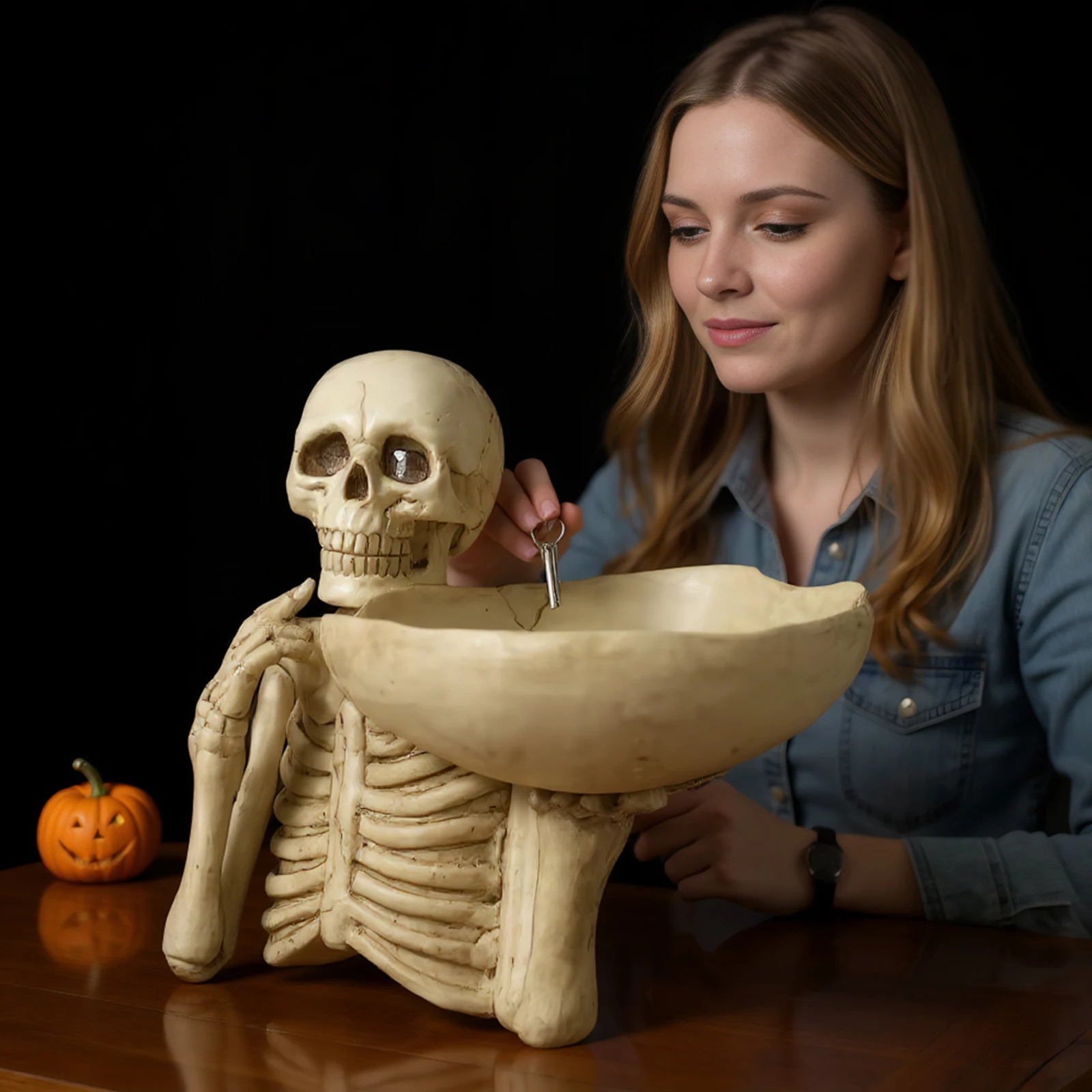 Resin Halloween Skeleton Candy Dish Food Display Bowl