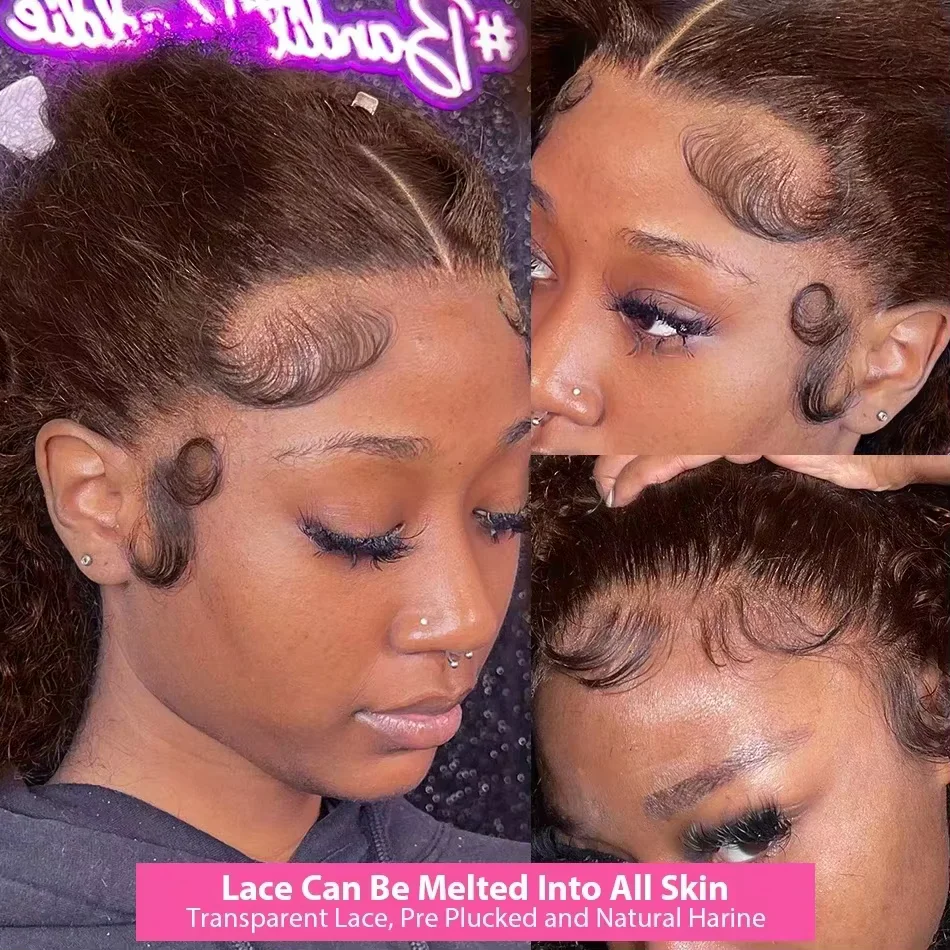 13X6 Chocolate Brown Curly Lace Front Wigs Colored Human Hair Wigs Pre Plucked Deep Wave 13X4 Hd Lace Frontal Brazilian Wig 4