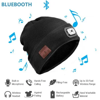 Knitted Hat With LED Bluetooth Headset Wireless Hooded Headset Smart Headset Music Knitted Built-in Microphone Cap 4