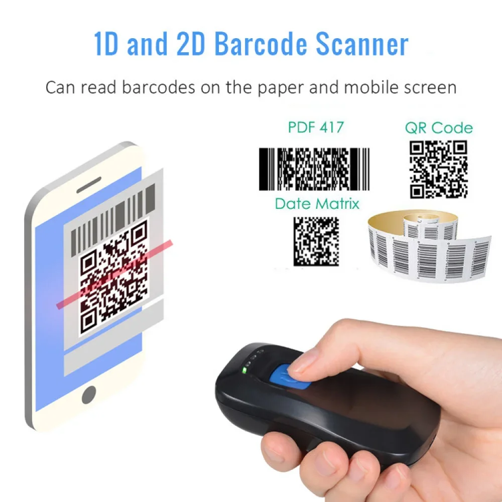 Wireless 2D 3-in-1 Mobile Smallest Minibluetooth Portable- Finger Barcode Scanner