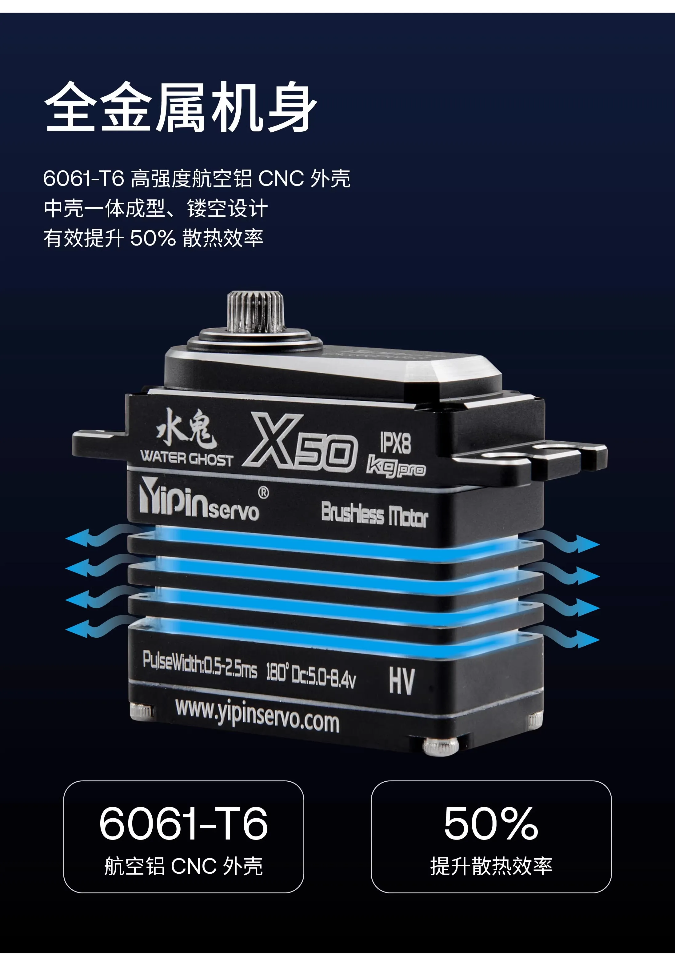 Servo RC 50KG étanche IP67 180/270° pour buggy crawler
