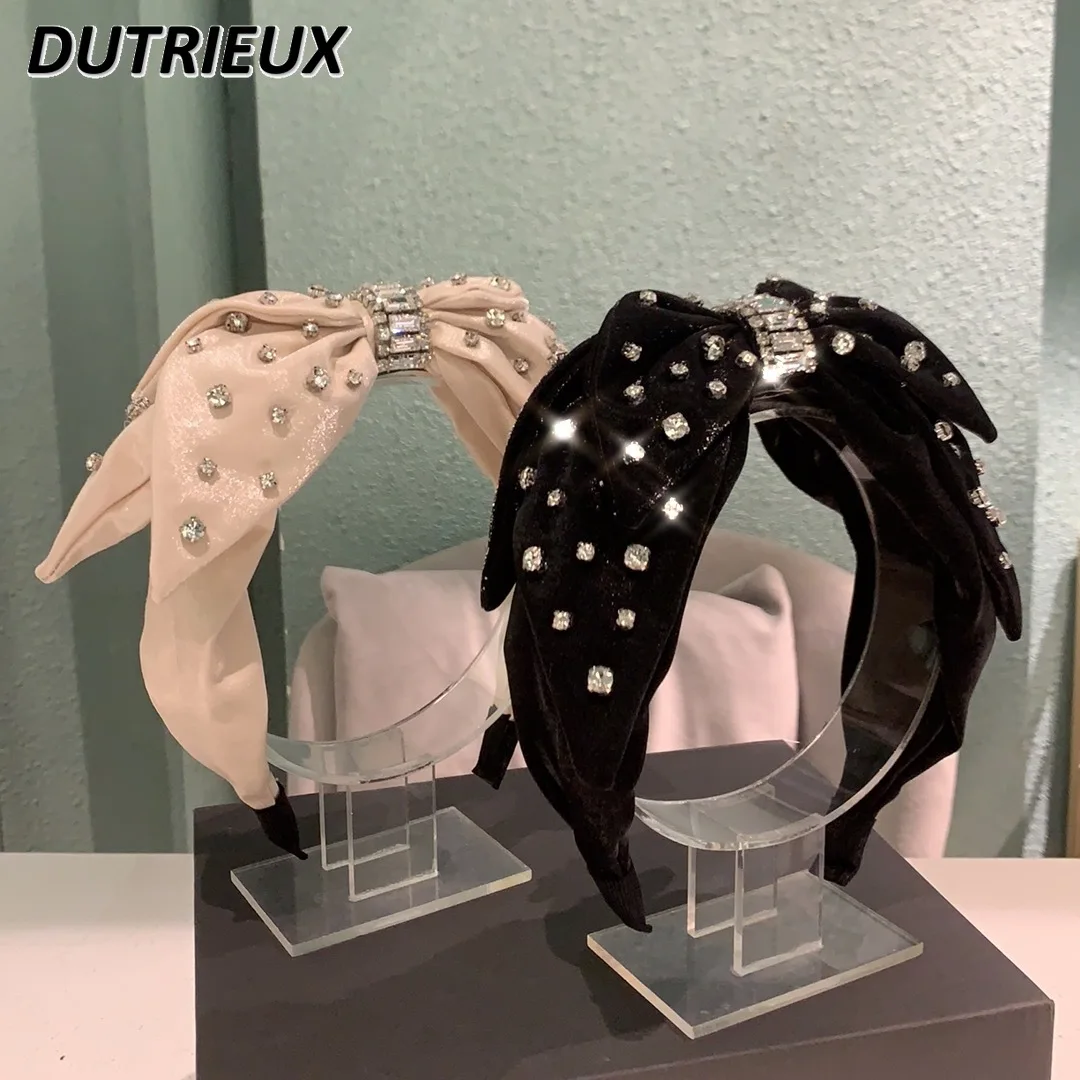 

High-Grade Rhinestone Bow Headband Female 2023 New Headdress Hairpin Korean All-Match Hairclip Girl Hair Bow Girls Accessories