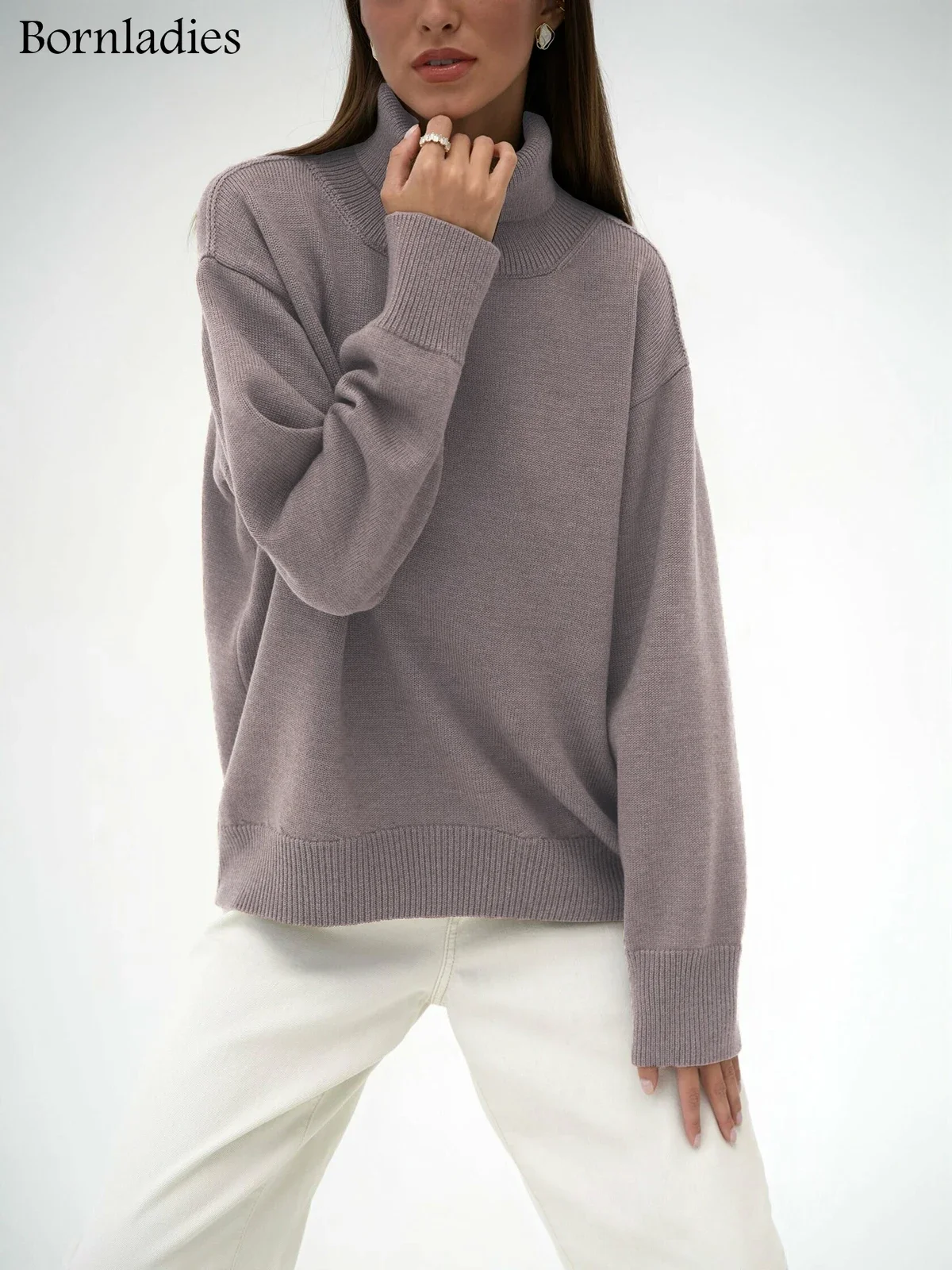 Bornladies Women Turtleneck Sweater Autumn Winter Thick Warm Pullover Tops Oversized Casual Loose Knitted Jumper Female pull