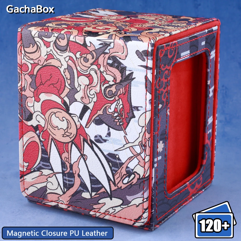 Premium Groudon-Themed PU Leather Card Deck Box – Holds 120+ Sleeved Cards, Portable Card Storage, Perfect Gift for Collectible Card Game Enthusiasts