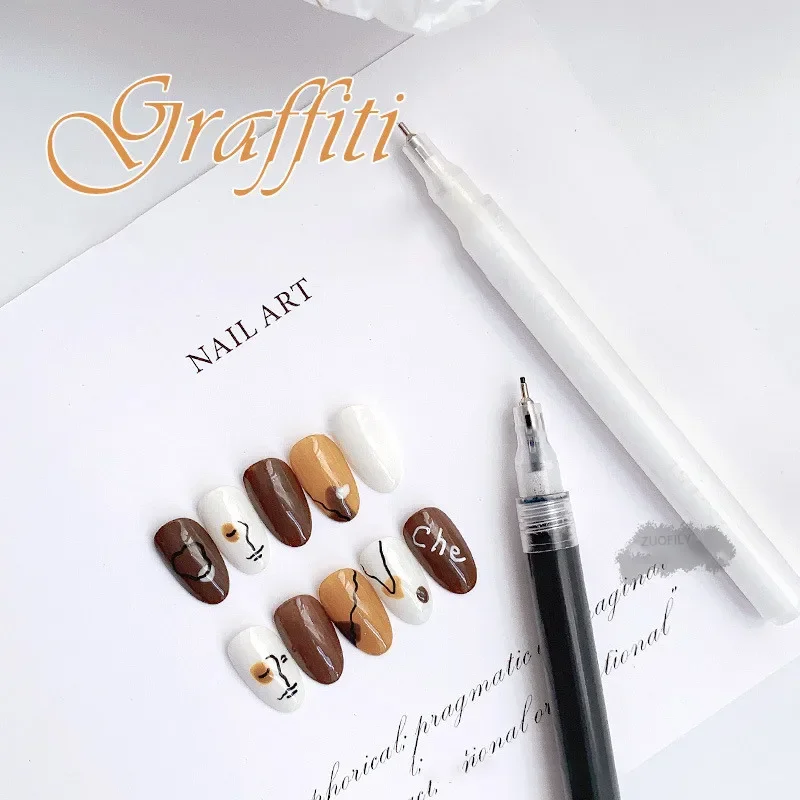 Nail Art Graffiti Pen Black White Colorful UV Gel Polish Design Dot Painting Detailing Pen Brushes DIY Nail Art Adorn Tools 1pc
