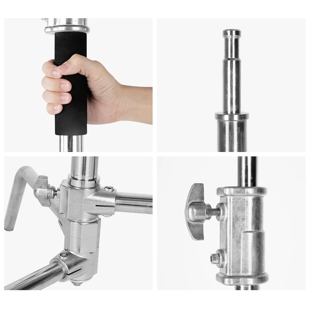 Stainless Steel Heavy Duty C-Stand, 5-10 feet 1.5-3 meters Adjustable Photographic Sturdy Tripod for Softboxes,Flash,Boom Arm
