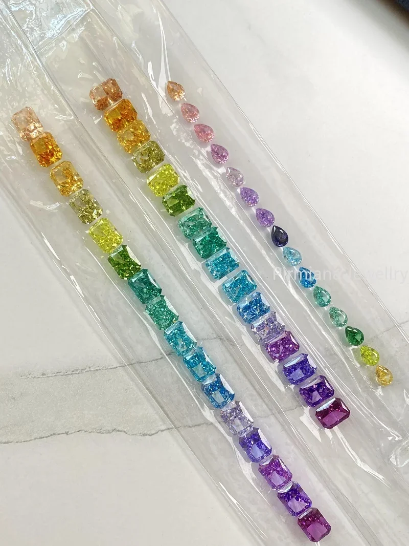 Pirmiana Custom Gradient Crushed Ice Cutting Radiant Cubic Zircona Loose Stone Set for DIY Jewelry Ring Bracelet  Making