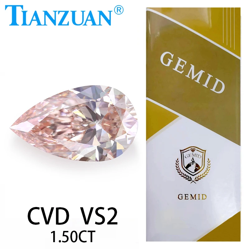 

1.503CT VS2 Lab Grown Diamond Pear Shape CVD 2EX Fancy Intense Pink Color Loose Gemstone Bead with GEMID Certified