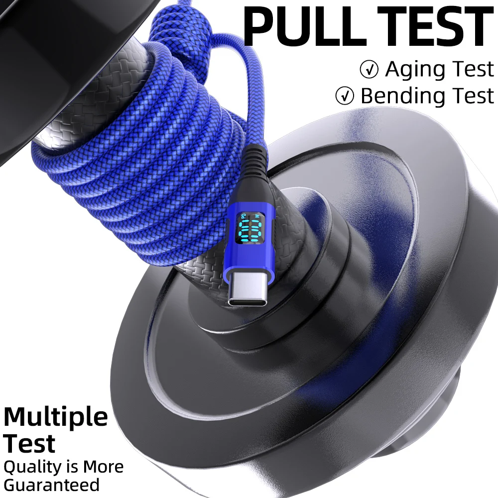 USB C to Type C LED 디스플레이 케이블 1M 2M 3M 고속 충전 케이블 나일론 편조 3A 5A 60W 100W 최대 고속 충전 아이폰 15 16용