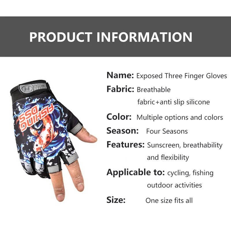 Waterproof fishing gloves anti-slip anti-hanging climbing cycling cast three-finger design fish gloves sports outdoor protection