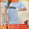 SUKAE Cute Panda Milk Silk Sleepwear Leisure Summer Nightdress Women Sleepshirt Casual Baby Blue Nightdress Cartoon Night Gown