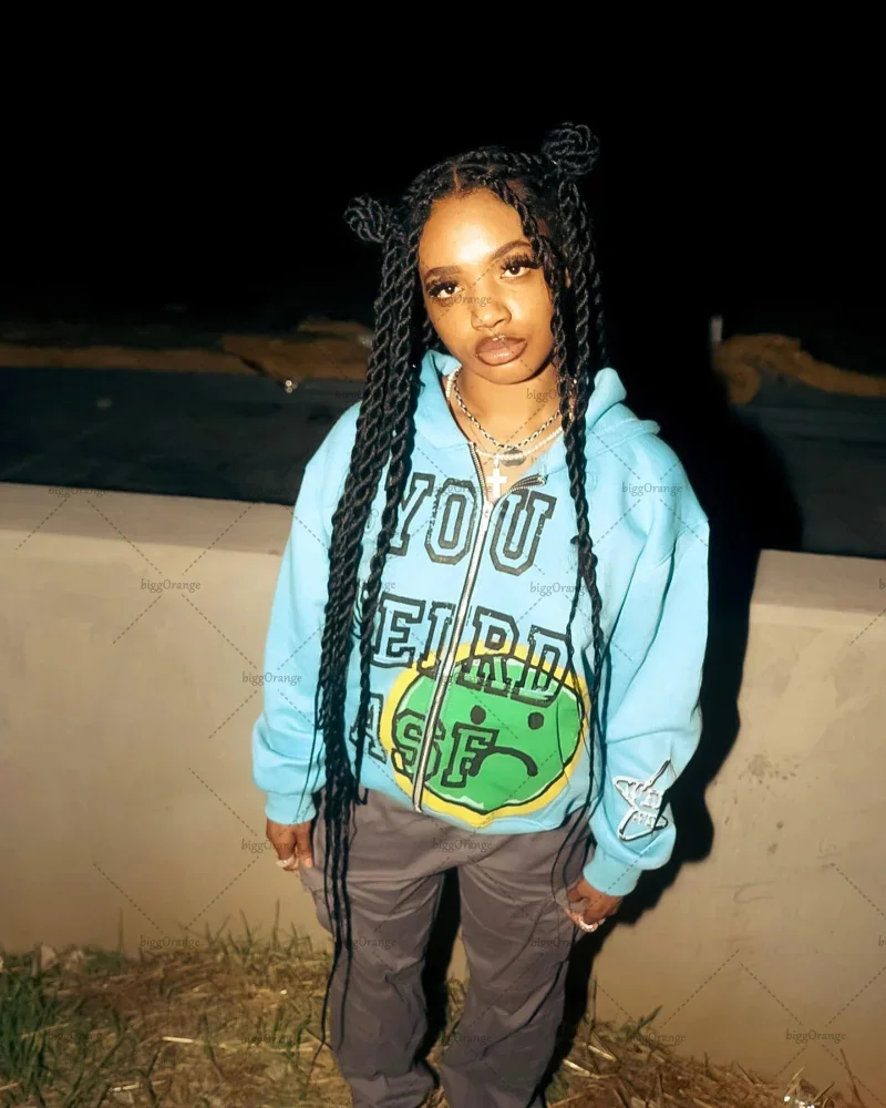 

2023 Cartoon Letter Printing American Style Loose Zipper Hoodie Women Y2k High Strt Hip-hop Couple Coat Zipper Sweatshirt Man
