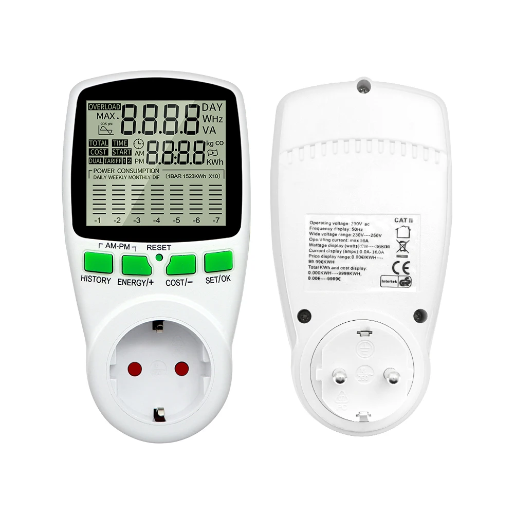 220V AC Digital Power Meter LCD Wattmeter Socket Kwh Energy Meter EU US UK AU FR BR Plug Measuring Outlet