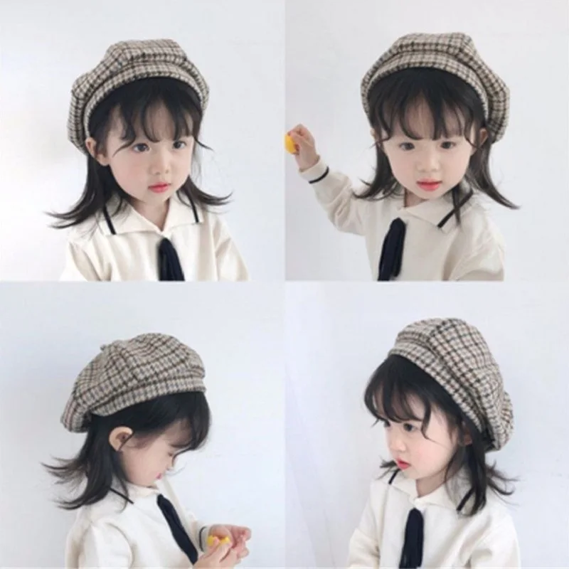 PU leather Simple Children Beret Elegant Girls Female Hats Vintage Octagonal Casual Boina Autumn Cap 4-11Year Old Freeshipping