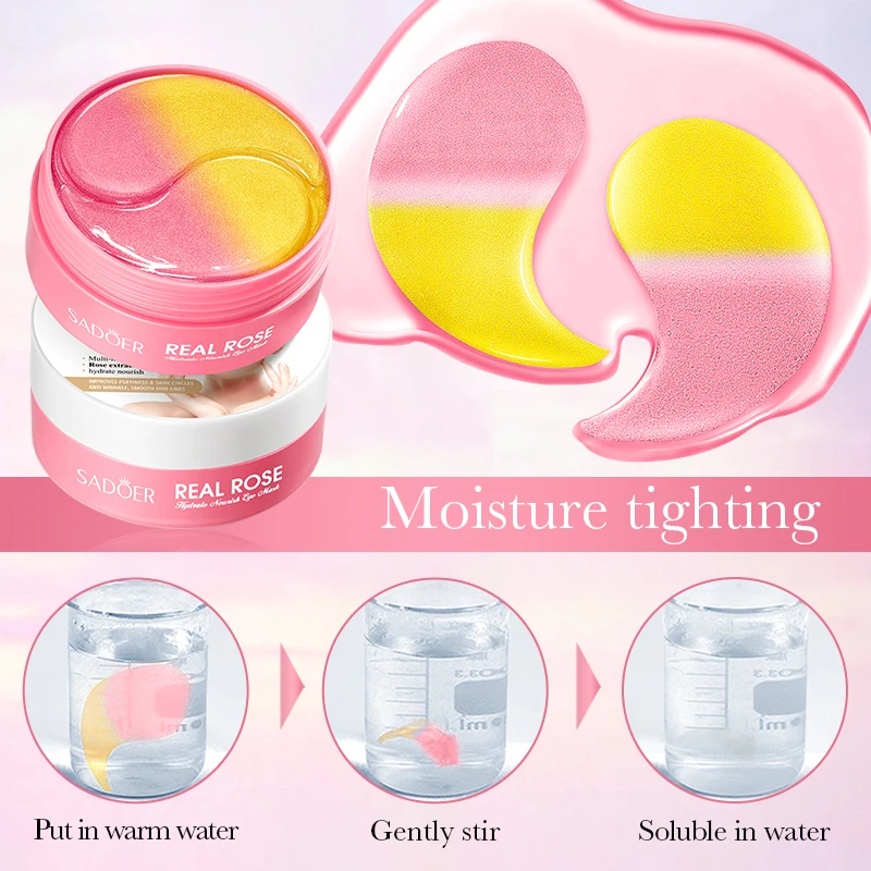 60pcs SADOER Rose Crystal Collagen Eye Mask Anti Dark Circles Eyes Bags Anti-aging Anti Wrinkles Moisturizing Eye Patches