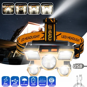 Usb Rechargeable Headlamp Head-Mounted Strong Flashlight Built-in Battery Outdoor Camping 5 Styles Night Headlight Fishing Lamp 1