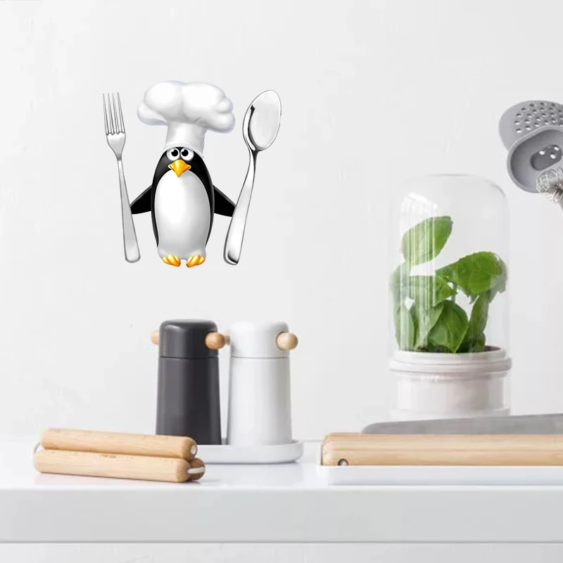 T153# Funny Penguin Chef Refrigerator Decal Kitchen Sticker wall stickers self adhesive stickers kitchen wall sticker