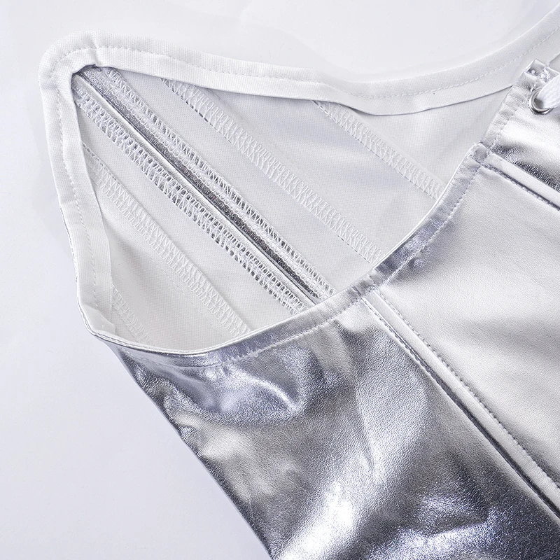 Chaleco metálico para mujer, top sexy ajustado con corsé, camisa de fondo, vendaje en la cintura, ropa de calle para chicas atractivas, primavera 2025