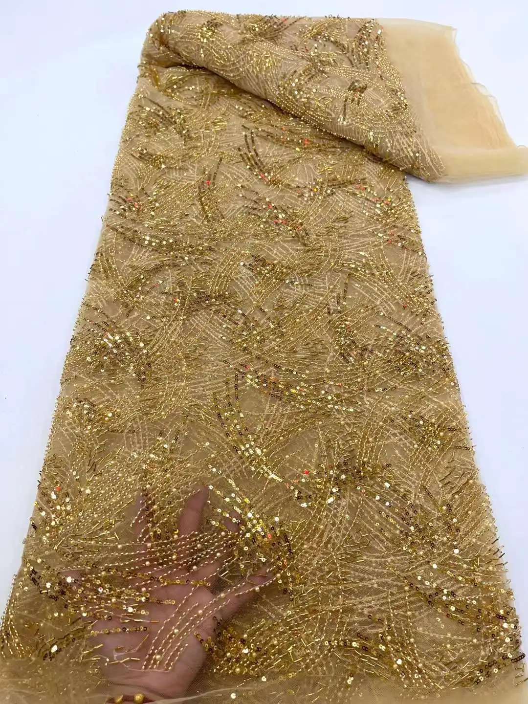 

2023 Luxury French Tulle Net Lace with Sequins and Beads African Nigerian Embroidered Lace Fabric Lace Fabric for Sewing XC68TY