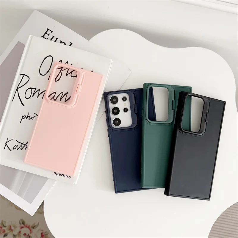Luxury Silicone Soft Liquid Candy Holder Camera Protection Phone Case For A14 A54 A15 A35 A55 A25 S23 S24 Ultra Plus Cover_voghion.com