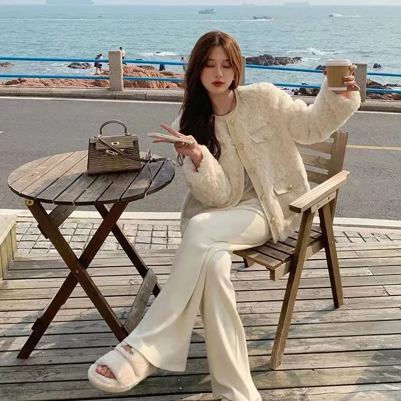 Thickened Little Fragrant Wind Lamb Wool Coat Female 2023 Autumn and Winter New All-in-one New Wear Plush Loose Shirt Ins Tide