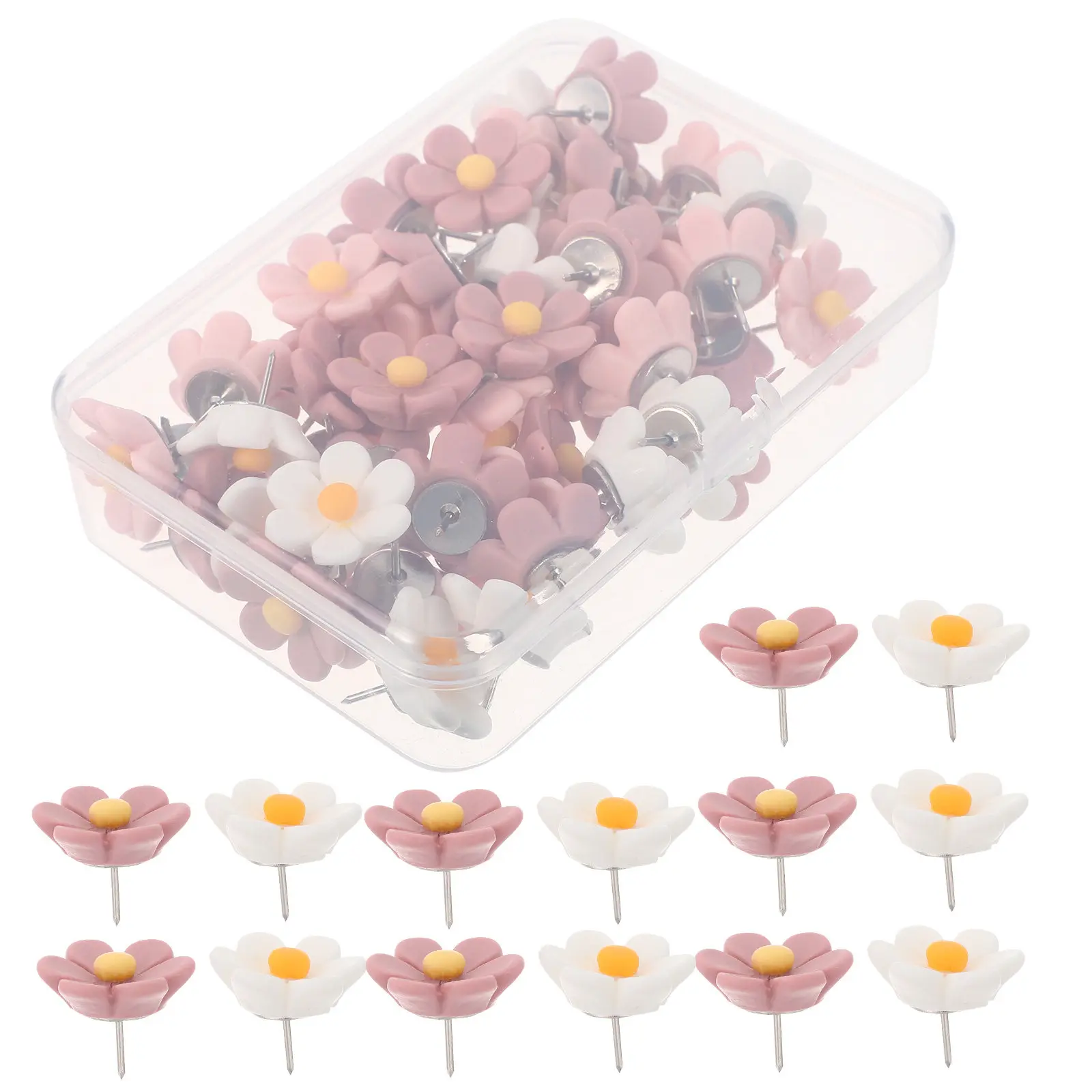 50개 꽃 모양 압정, 장 푸시핀, 다채로운 코르크보드 압정, 사진 디스플레이 핀, 사무실, 가정, 교실용