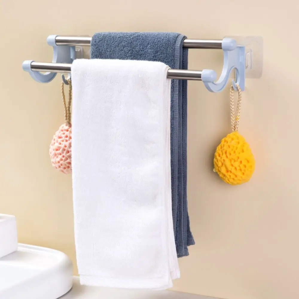 

Punch-free Double Rod Towel Bar Wall Mounted Stainless Steel Towel Storage Shelf Traceless Space Saving Towel Rack for Bathroom