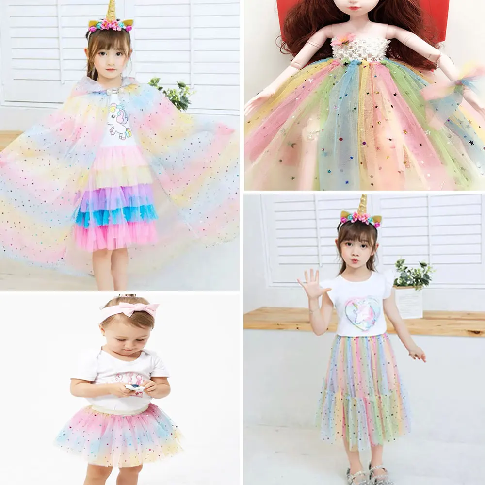 150x90cm Rainbow Organza Tissu Tulle Fabric Glittering for Sewing Children's Dress Star Mesh Fabric DIY Background Decoration 3