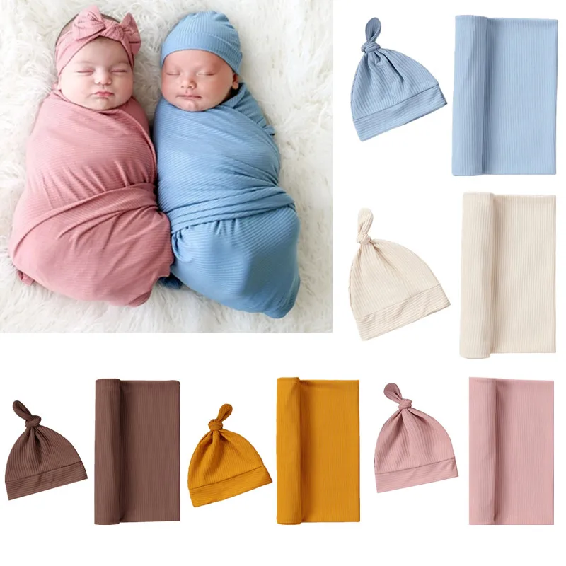 Soft Cotton Baby Muslin Blanket Newborn Swaddle Wrap Towel with Hat Unisex Boys Girls Receiving Blanket Baby Shower Gift 80x80cm