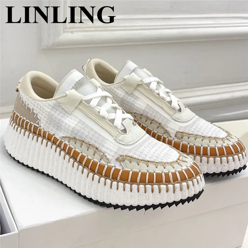 

Кроссовки женские спортивные, толстая подошва, платформа, вязаные, на шнуровке, повседневные дизайнерские