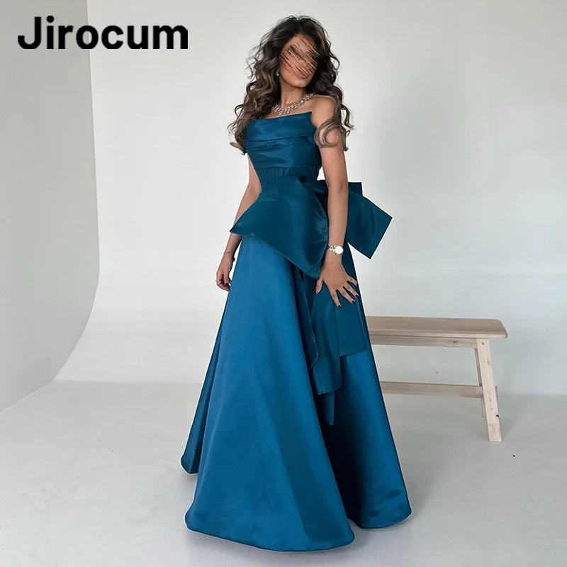 

Jirocum Vintage A-Line Prom Gowns Women's Strapless Bow Custom Party Evening Gown Saudi Floor Length Formal Occasion Dress 2024