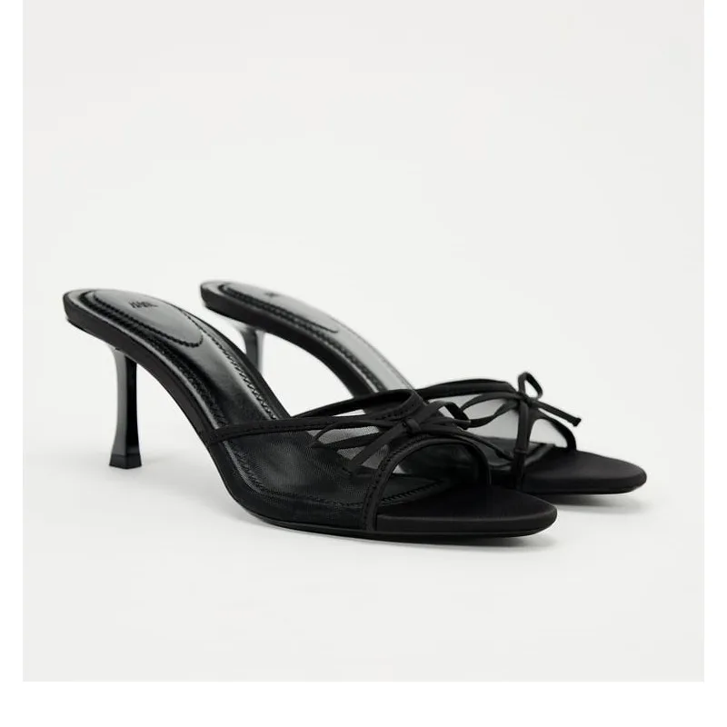 Bow Detail Mesh Heeled Mules 8 Bow Detail Mesh Mules Detail