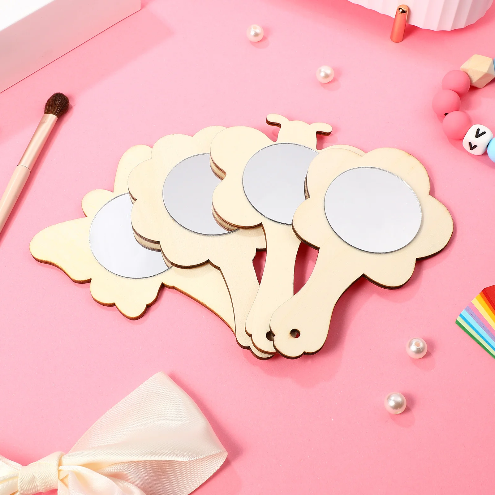 18 Pcs 나무 거울 공예 미완성 미니 휴대용 거울 그림 공예 어린이 교육 장난감 나무 관리 도구