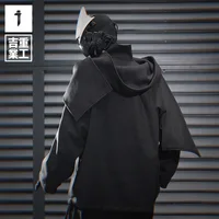 Autumn Winter Hip Hop Punk Scarf Collar Techwear Jacket Woolen Coat Men Vintage Casual Woolen Outerwear 2