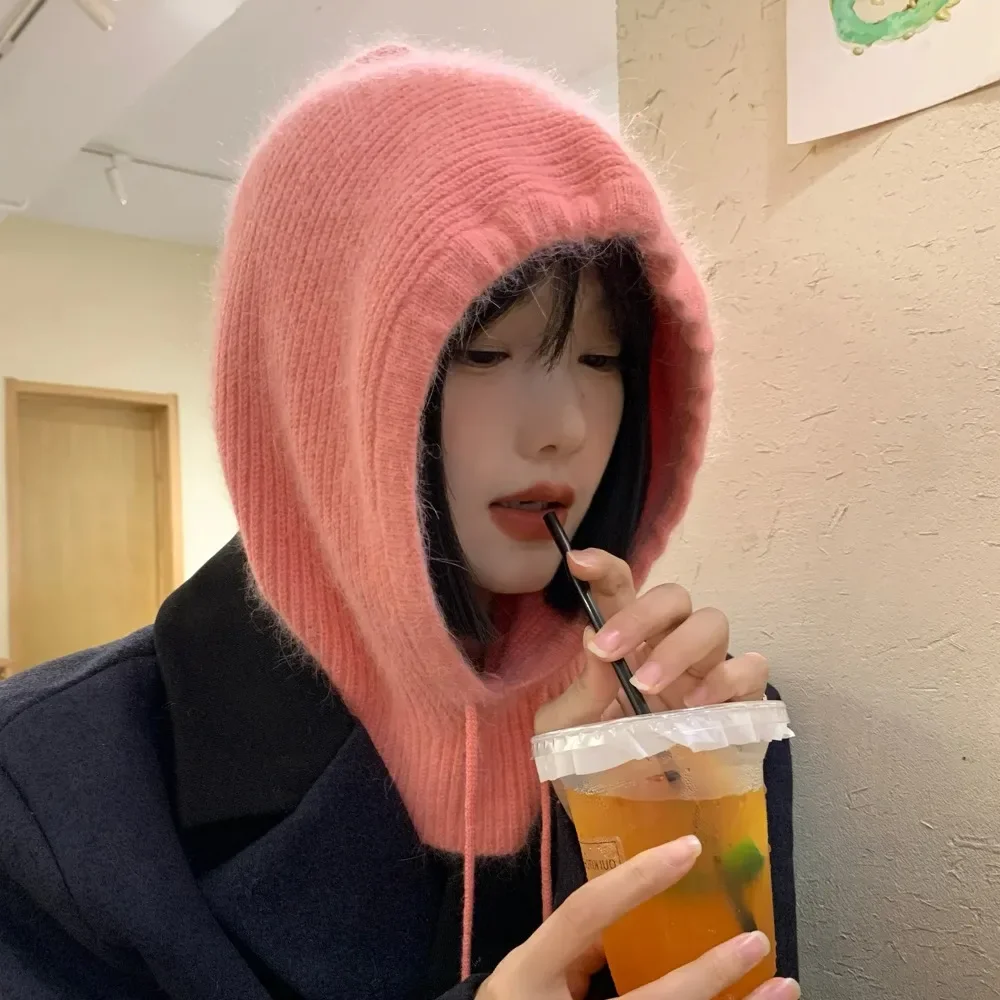 Winter Real Rabbit Fur Soft Balaclava Party Mask Hat Women Bib Caps Skiing Bicycle Cycling Outdoor Warm Sports Knitted 모자