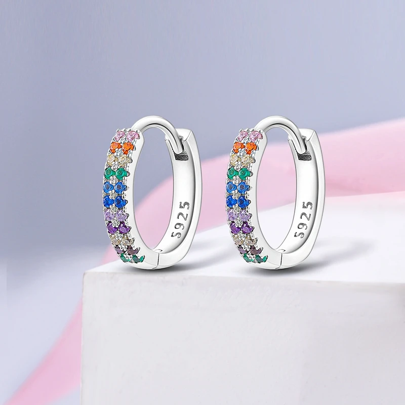 Hot Classic Original 925 Sterling Silver Earrings Colorful Circle Hoop Earrings For Women Party Wedding Engagement Jewelry Gift