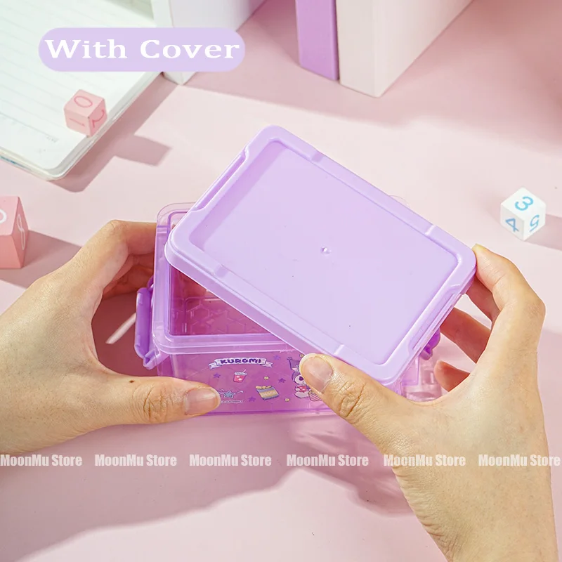 Sanrio Kuromi Desktop Storage Box Cute Cinnamoroll Melody Sticker DIY Sundries Cotton Swabs Organizer Basket Gifts
