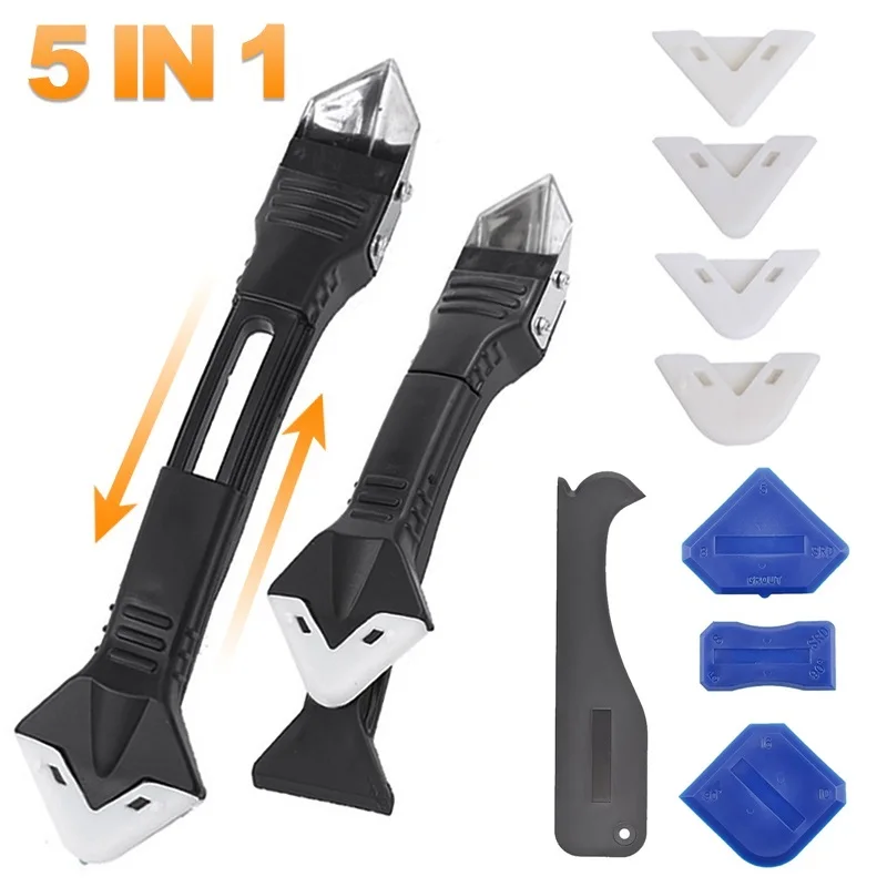 

5In1 Silicone Scraper Caulk Tools Glass Glue Angle Scraper Stainless Steelhead Finisher Sealant Scraper Remove Scraper Grout Kit