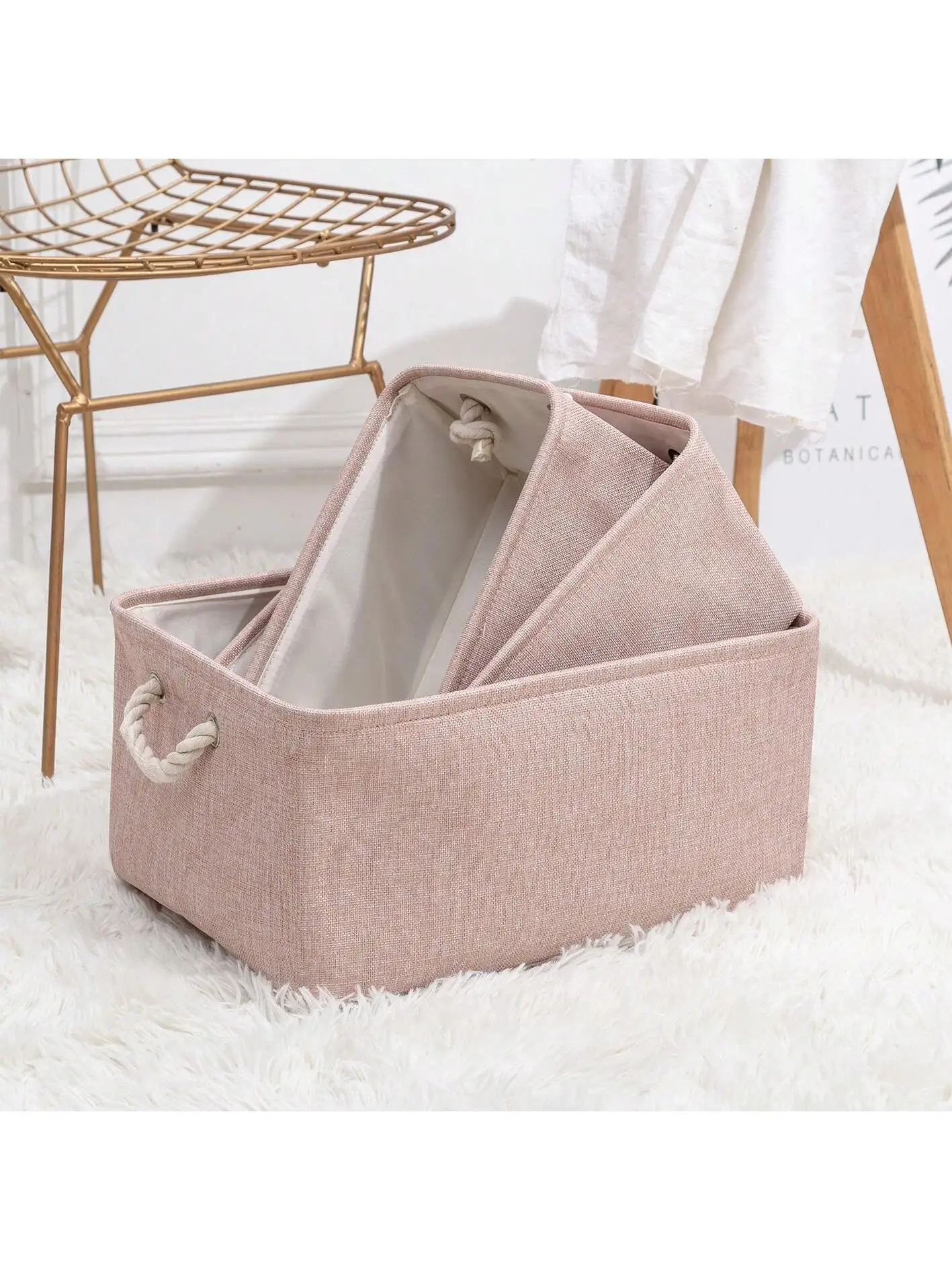 3sizes 1PCS foldable desktop storage basket with large capacity and handle for toys organizer, linen fabric storage basket for d 4