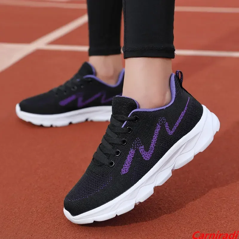 Fashion Lightweight Flying Weave Running Shoes Women Breathable Comfortable Casual Sneakers Ladies Non-slip Sports Fitness Shoes