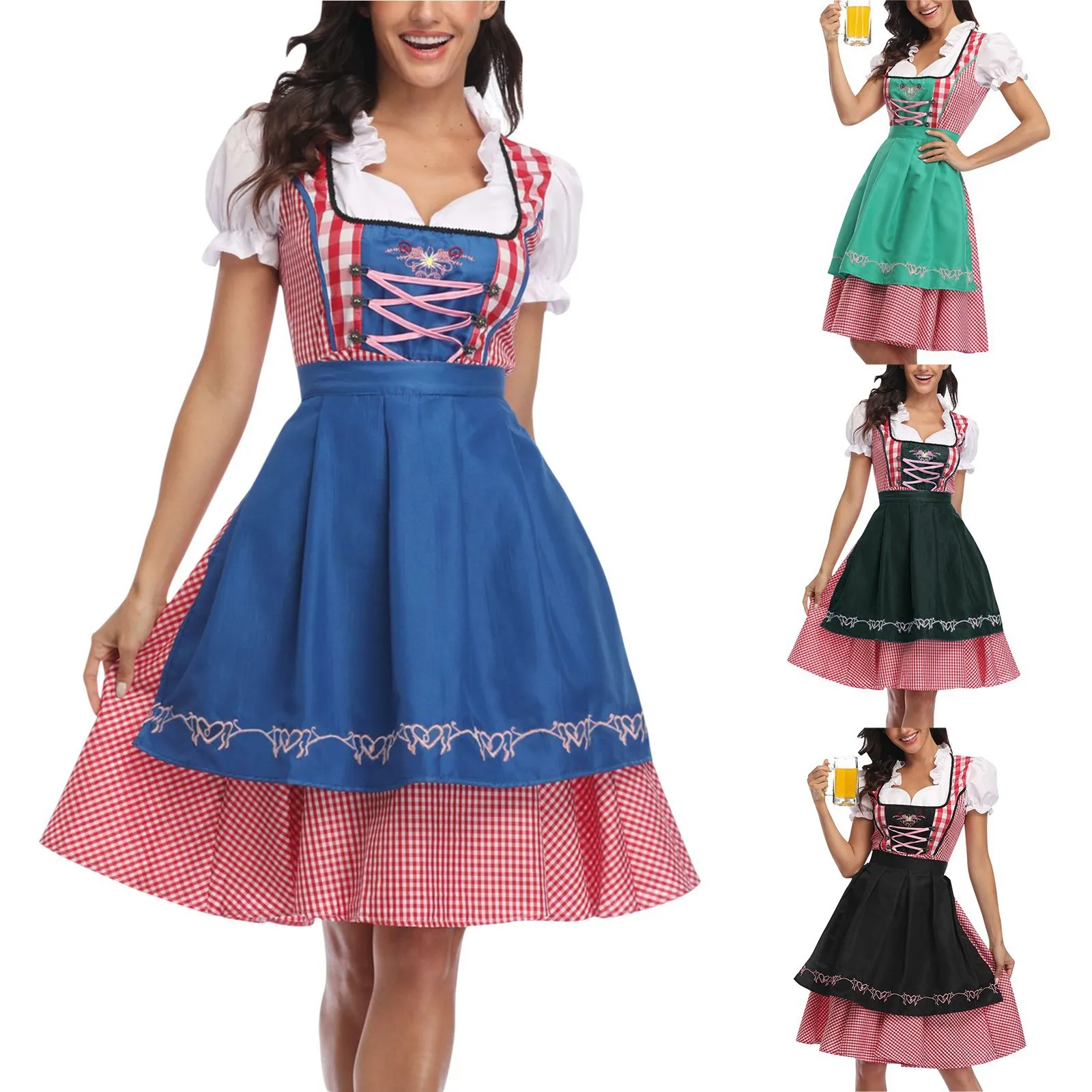 

Women Oktoberfest Costume German Munich Beer Dress Carnival Halloween Fancy Cosplay Party Dress Maid Apron Uniform Stage Costume