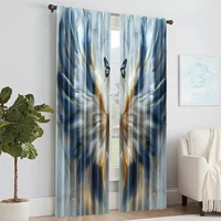 2pc,  Party Window Curtains Abstract Blue Feather Polyester,Without Electricity Birthday Party Perfect for Office decoration 2
