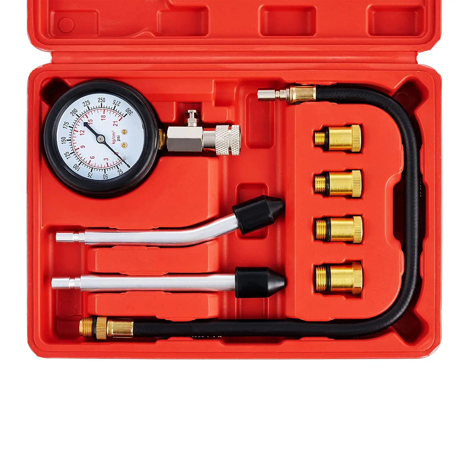 0 300PSI Gasoline Engine Compression Tester 8 PCS Cylinder Automobile Pressure Gauge Kit with M10 M12 M14 M18 Adapter