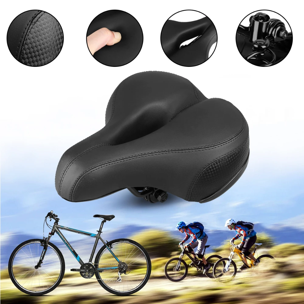 Hot Sale Thickened Shock Absorbing Mountain Hollow Breathable Bike Saddle Pad with Safety Reflective Strip Double Spring Saddle