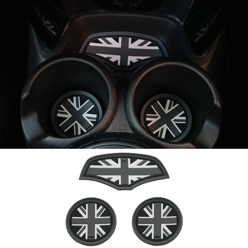 Mini F55 F56 Car Cup Coaster, Set of 3 Anti-Slip Coaster Storage Box Silicone Shockproof Mat for Mini Cooper Hatchback F55 F56 Cup Holder Car