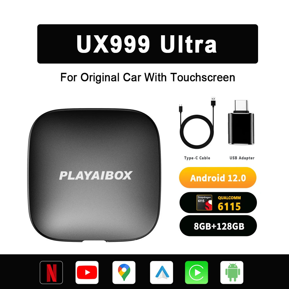 Carplay Ai Box Android 13 System Iptv Netflix 2023 UX999 Ultra 8G+ 